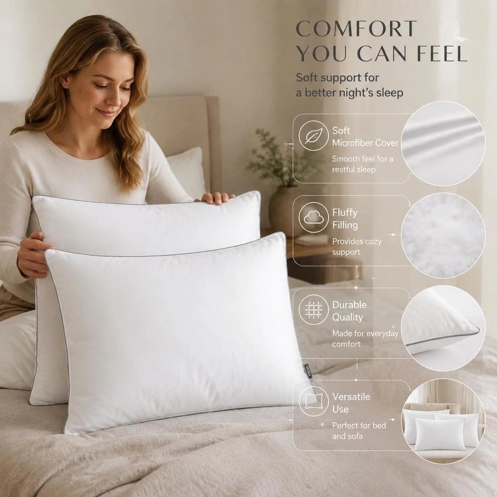 Pillows, 2 Pieces, Down/feather Filling, Lightweight, 70x60 Cm, White