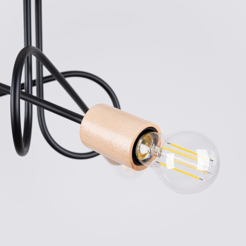 Plafoniera loft anello BRAZZA Pure Lume nera legno 3xE27
