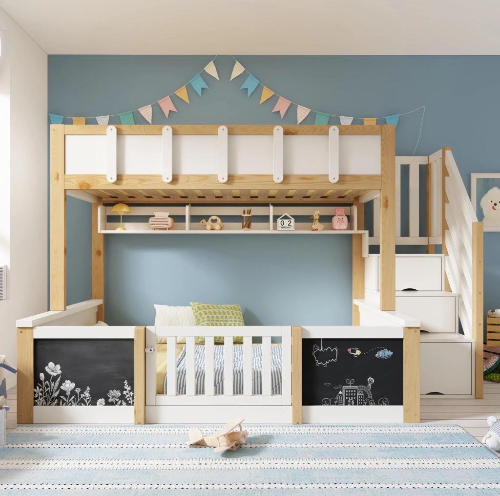 Letto a castello 90x200 e 140x200 cm in legno massello, MDF e compensato bianco