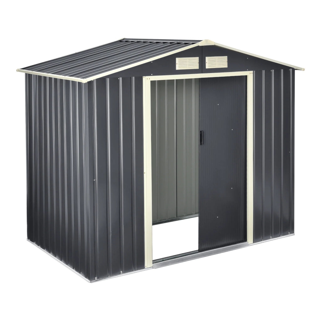 Casetta da giardino 213 x 127 x 185 cm tetto a due falde lamiere zincate grigio scuro 03_0007172