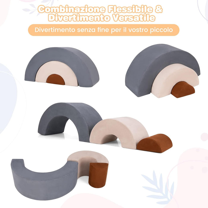 Set di 3 Pezzi Giocattoli per Arrampicata per Bambini, Tunnel Gioco in Schiuma, Divano Arcobaleno per Bambini, Area di Gioco per Stanza dei Giocattoli Camera da Letto (Grigio)