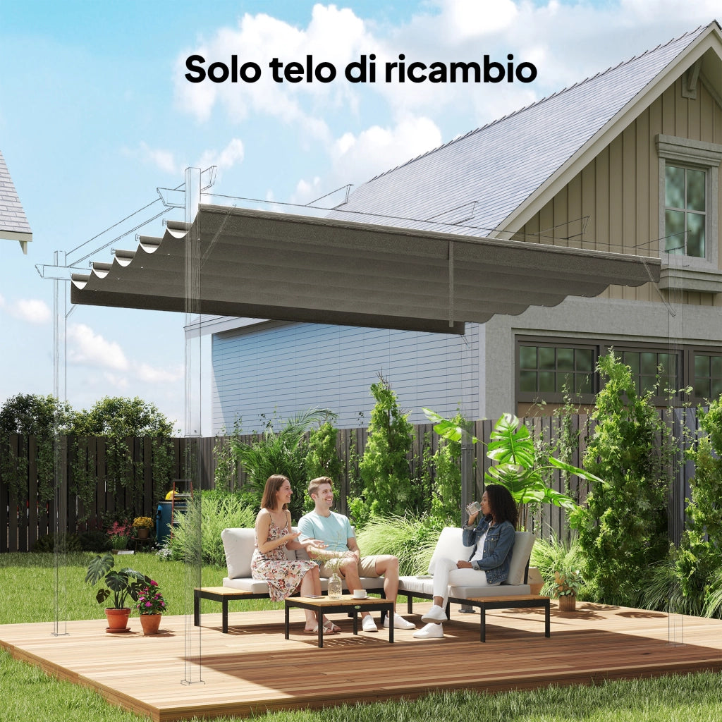 Tetto di Ricambio per Gazebo 3x3 m con 10 Fori di Drenaggio in Poliestere Grigio Chiaro