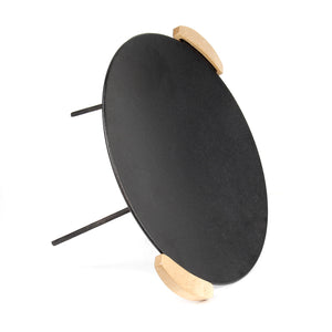 Piastra per barbecue fuoco in ghisa, liscia, rotonda Ø44cm altezza 44 cm manici in legno piedi 20 e 32cm