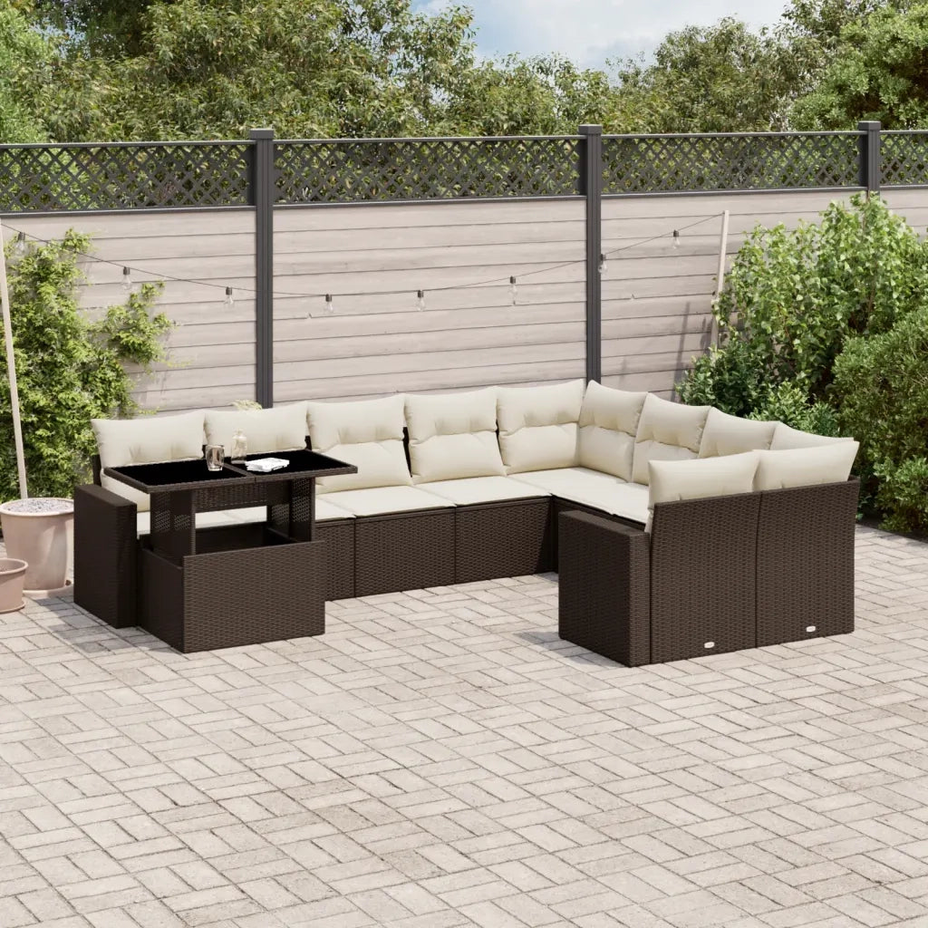 Set Divani da Giardino 10pz con Cuscini in Polyrattan Marrone