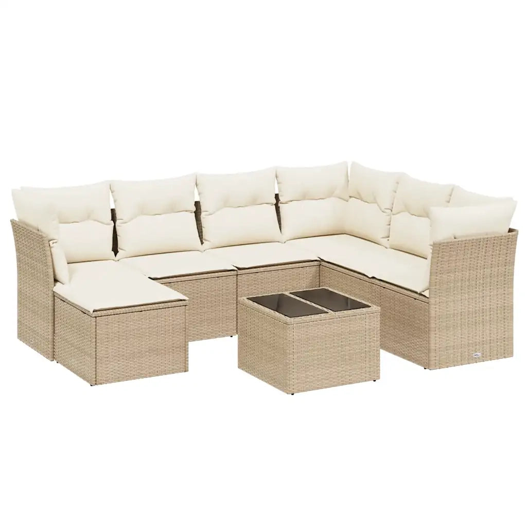 Set Divano da Giardino 8 pz con Cuscini Beige in Polyrattan 3263224