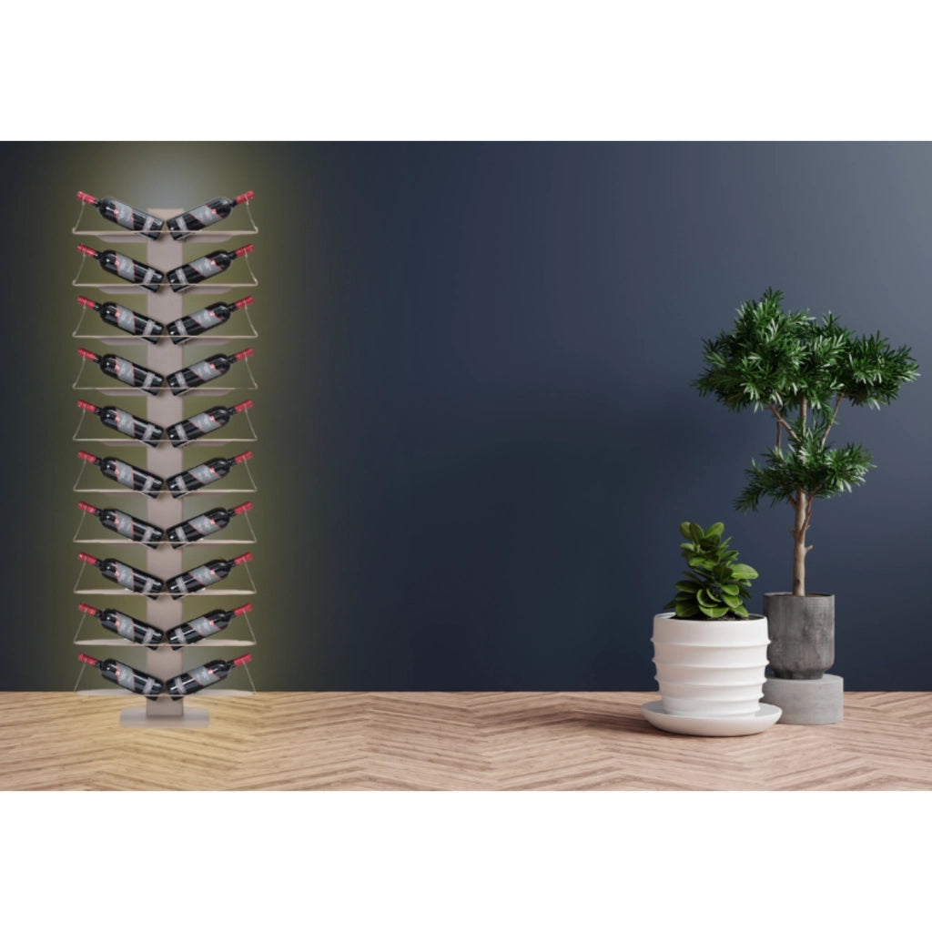 ALUBOX VIRGO Porta Vino Da Terra A Colonna Autoportante Illuminato 167X60X30 Cm Portabottiglie Vino Da Terra In Alluminio Con 10 Mensole Doppie In Lamiera Zincata Capacità 20 Bottiglie
