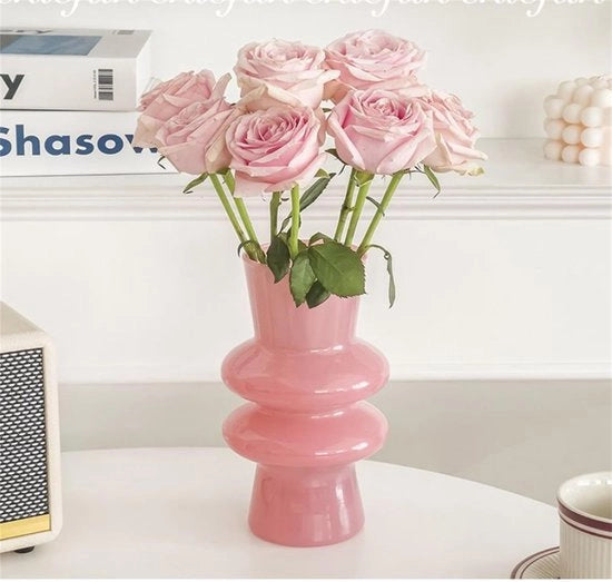 Vasi in vetro per decorazione, 20 cm vasi in vetro per hydrocultura, vasi a bolle per fiori, decorativi per arredamento, forme geometriche moderne e funky per soggiorno/ matrimoni/feste/ufficio (rosa)