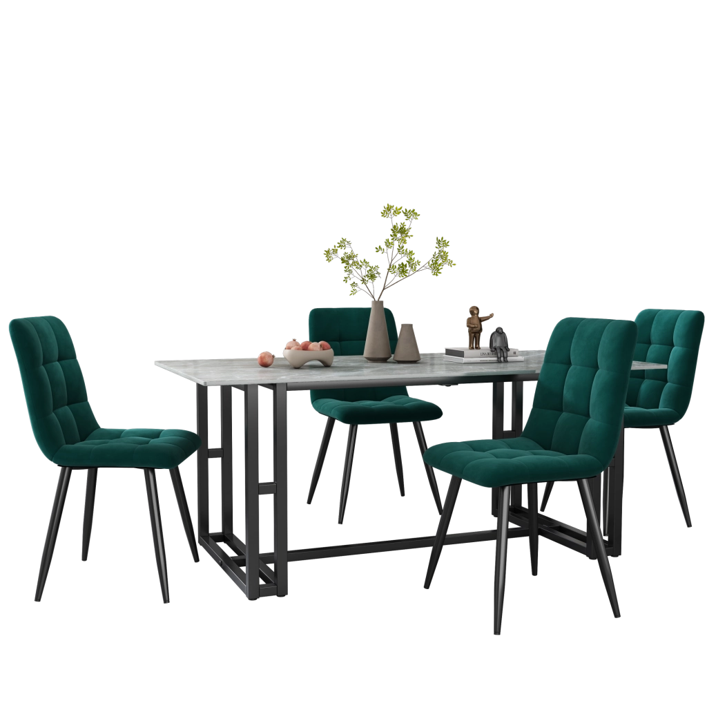 Set di 4 sedie da pranzo in velluto verde 44x41x86 cm con struttura in metallo