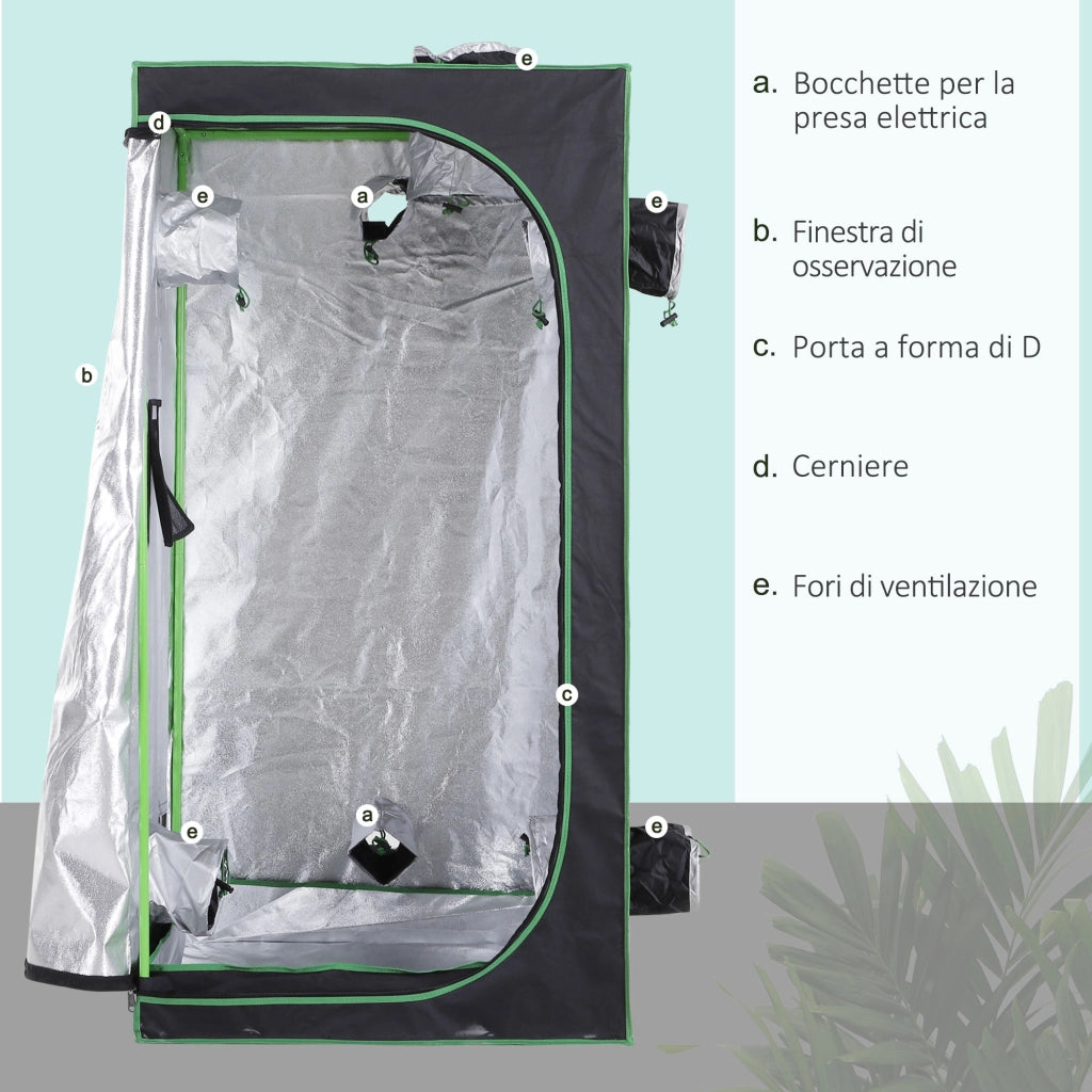 Tenda Idroponica 80x80x160 cm ¨C zephmum ¨C Nero Oxford 600D 5 Prese d'Aria Finestra