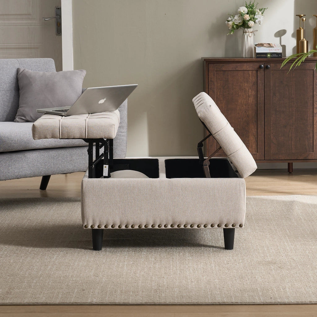 Panca Contenitore Imbottita ¨C MINIMAL ¨C Beige, seduta con vano, soggiorno camera