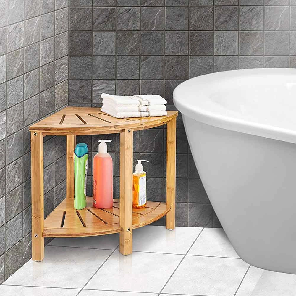 Scaffale in Legno Bambù 40x40 H 43 cm Multiuso 2 Ripiani Camera Ingresso Bagno