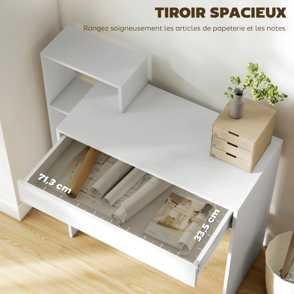Scrivania con ripiani e cassetto ¨C zephmum ¨C bianco 100x40x90 cm