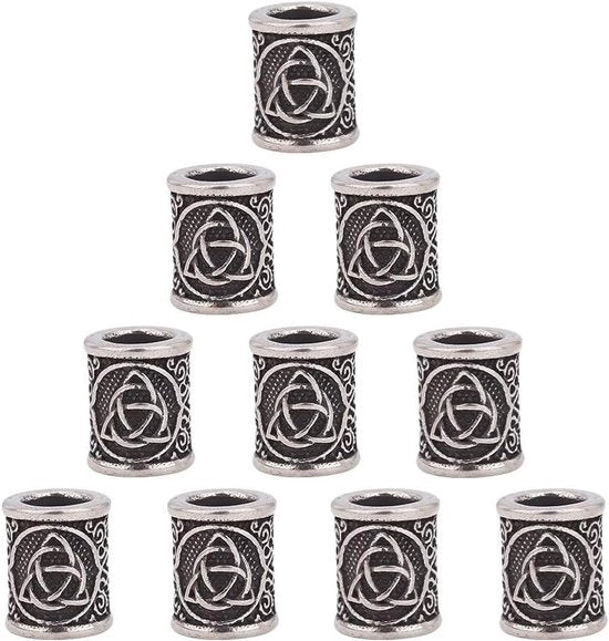 Kralen di acciaio inossidabile - antico argento - 10 pezzi - barba vichinga - grande foro - creazione di gioielli