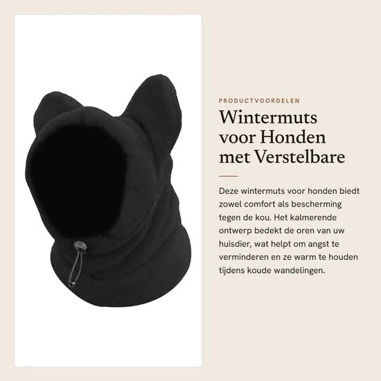 Muti di inverno per cani - Copricapo adattabile - Progettazione calmante - Impermeabile al vento - Nero - Lavabile in lavatrice - Muffa per cani