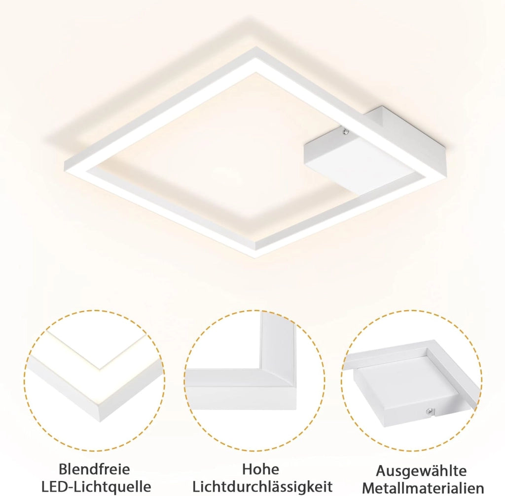 ZMH Lampada da soffitto plafoniera LED moderna quadrata bianca 3000K per soggiorno cucina