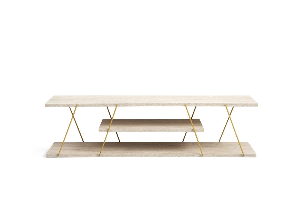 Porta TV in legno "Canaz" - 120 x 30 x 33 cm - Travertino