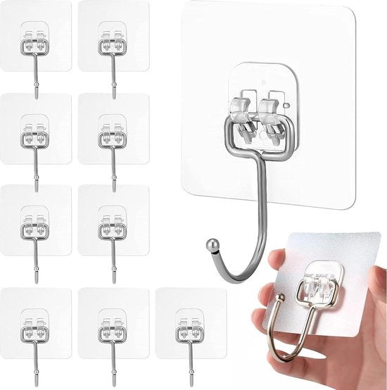 10 Stuks Haken Autoadesivi Grandi - Impermeabili e Inossidabili - Translucidi - Per soffitti Cucina e Bagno