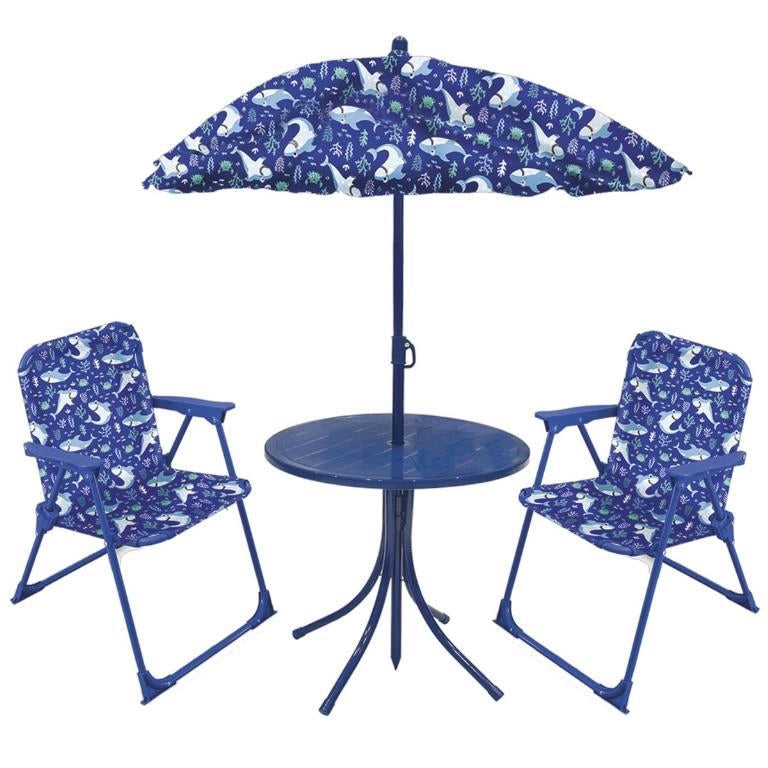 Set Tavolino Baby Bambino con 2 Sedie e Ombrellone Blu