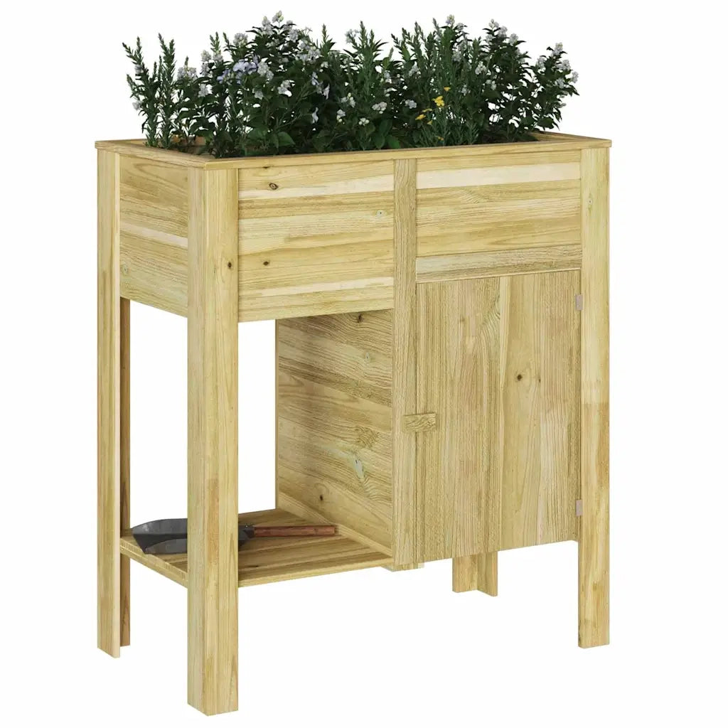 Vaso Alto con lo scaffale-Fioriera da Esterno-Contenitore per Piante Marrone Legno di pino impregnato