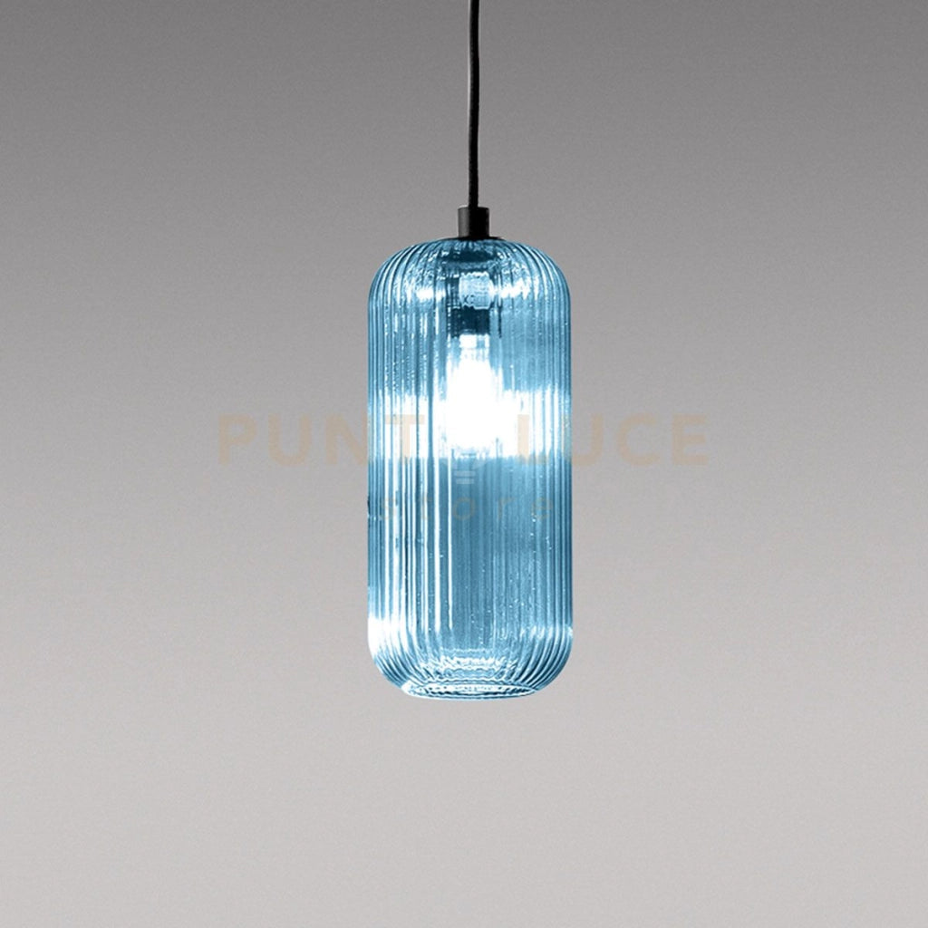 RAIKA V/P - VETRO SOFFIATO  - BLU-TRASPARENTE CON DECORAZIONE COSTE VERTICALI D.12,3CM