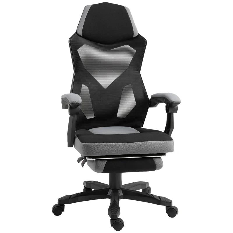 SEDIA DA UFFICIO ERGONOMICA CON SCHIENALE RECLINABILE, POGGIAPIEDI RETRATTILE, ALTEZZA REGOLABILE, GRIGIO