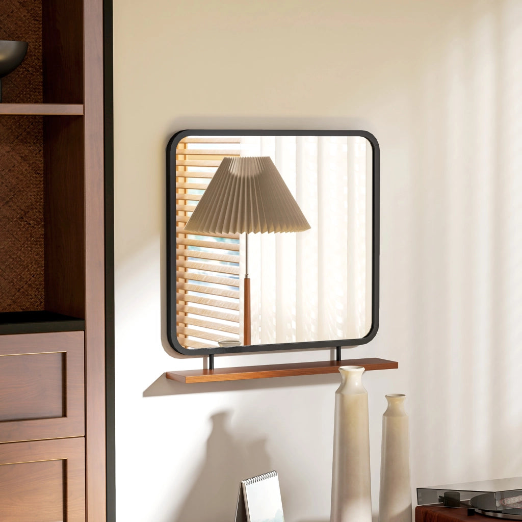 Specchio da parete con ripiano ¨C zephmum ¨C Vintage metallo legno 55x55.5cm nero