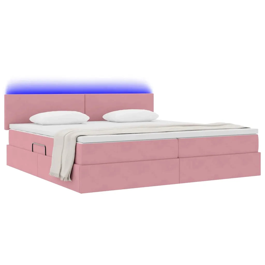 Letto con contenitore LED e materasso Rosa 200 x 200 cm Velluto