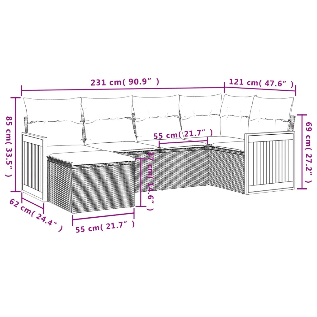 Set Divano da Giardino 6 pz con Cuscini Nero in Polyrattan 3260257