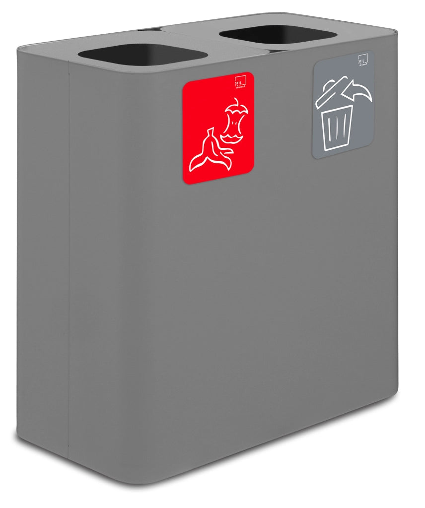 Pattumiera Sistema di Raccolta Rifiuti 77x38xh80 cm In Acciaio Verniciato 2 Scomparti Grigio