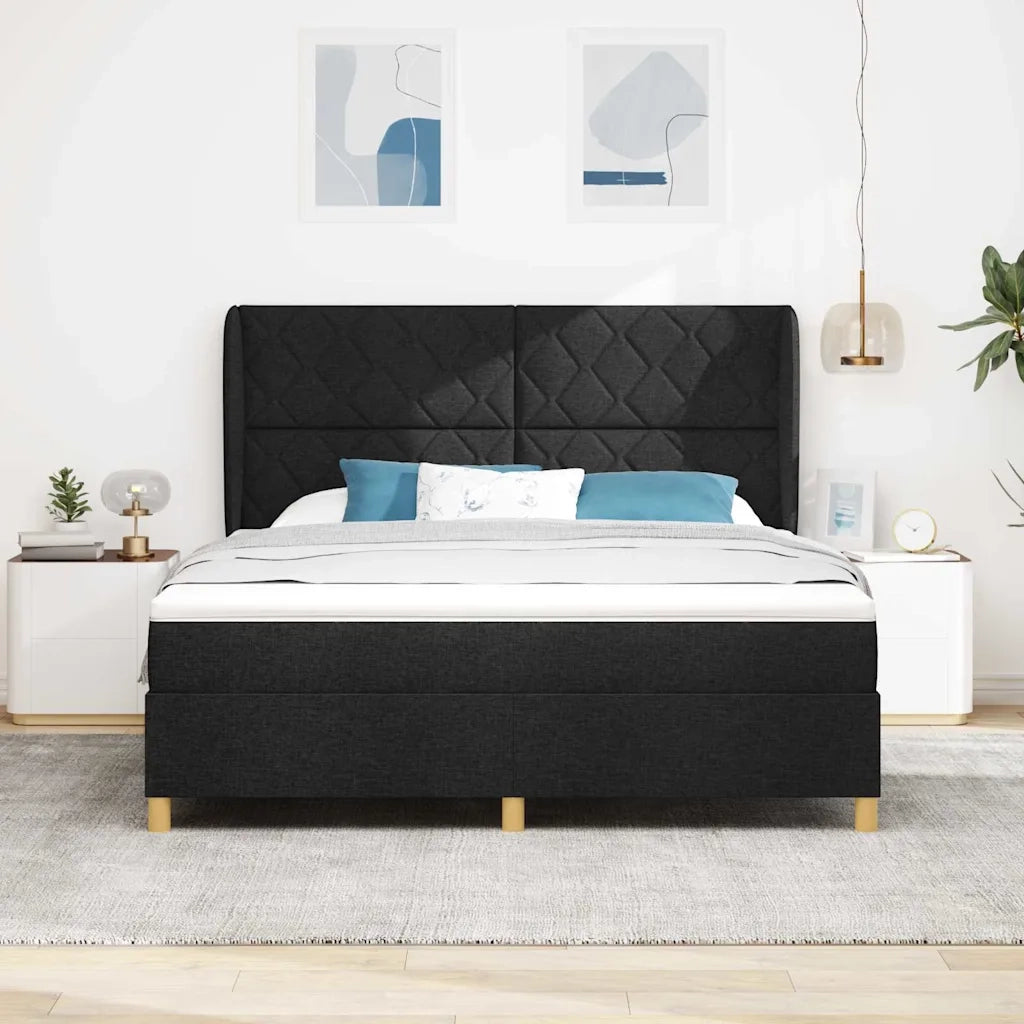 Letto a molle con testiera Nero 200 x 180 cm Tessuto 3340832