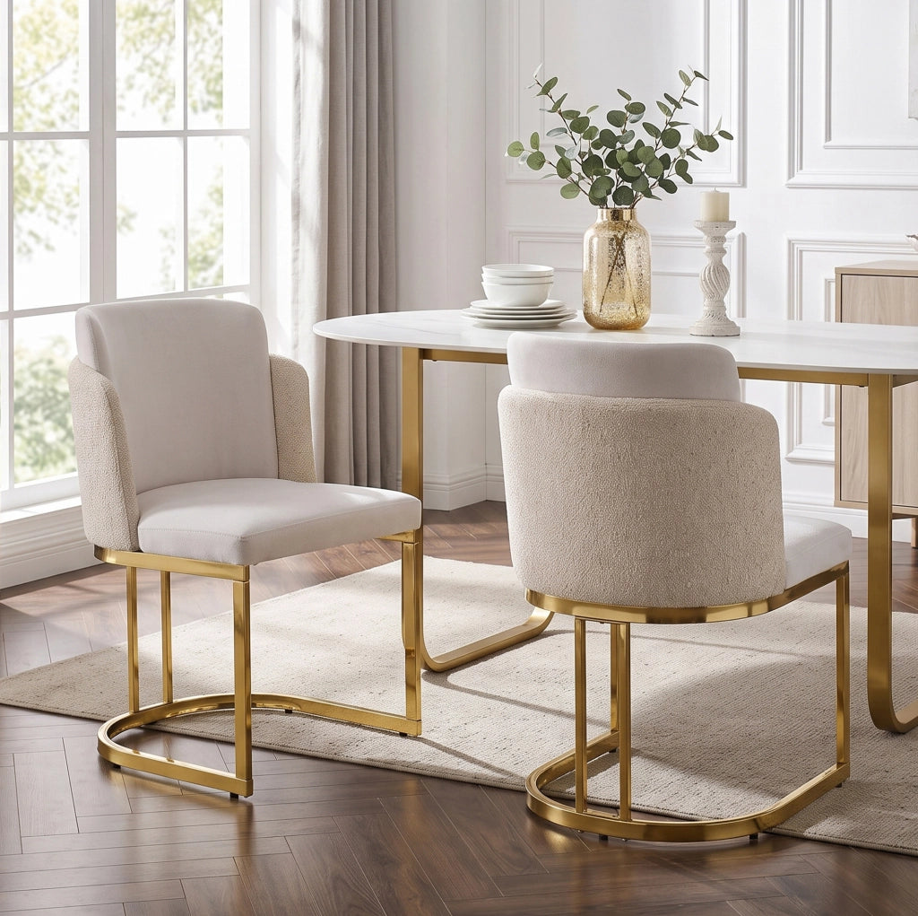 Set di 2 sedie in ciniglia beige e oro con doppio schienale