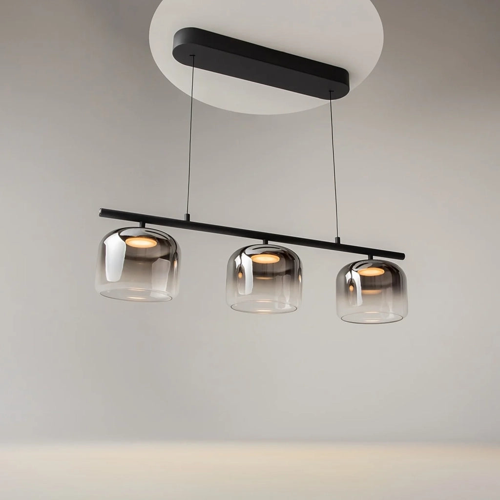 Lampadario Contemporaneo Spirito Metallo E Vetro Nero 3 Luci Led 14W