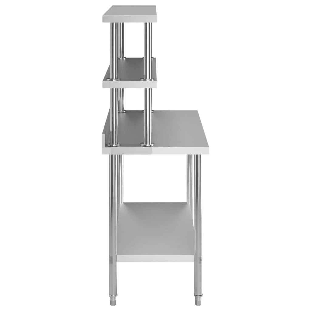 Tavolo da lavoro da cucina con ripiano 120 x 60 x 150 cm acciaio inox 02_0001921