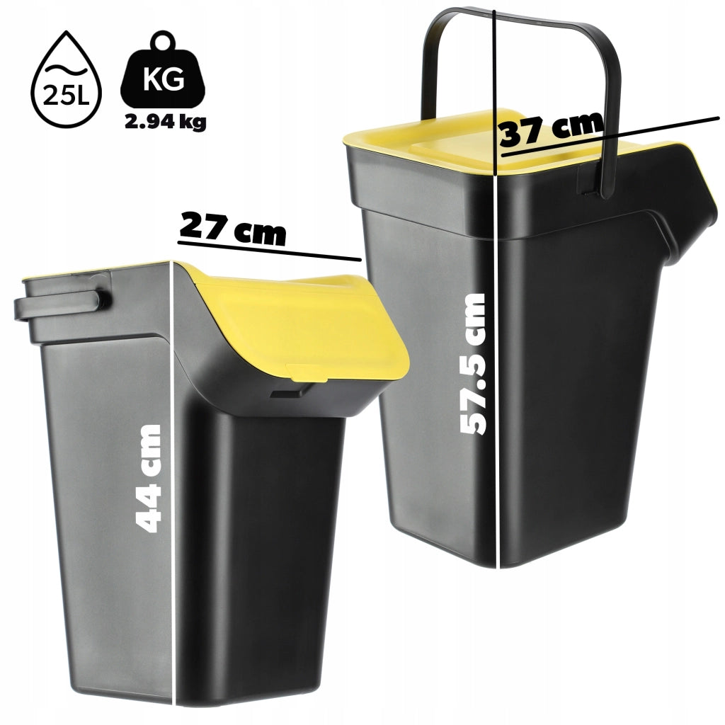 Set di 3 bidoni per la raccolta differenziata KADAX da 25 litri con maniglia.