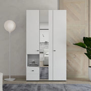 Armadio Camera da Letto Patzcu, Guardaroba 3 Ante Appendiabiti, 117x52 cm Bianco Opaco