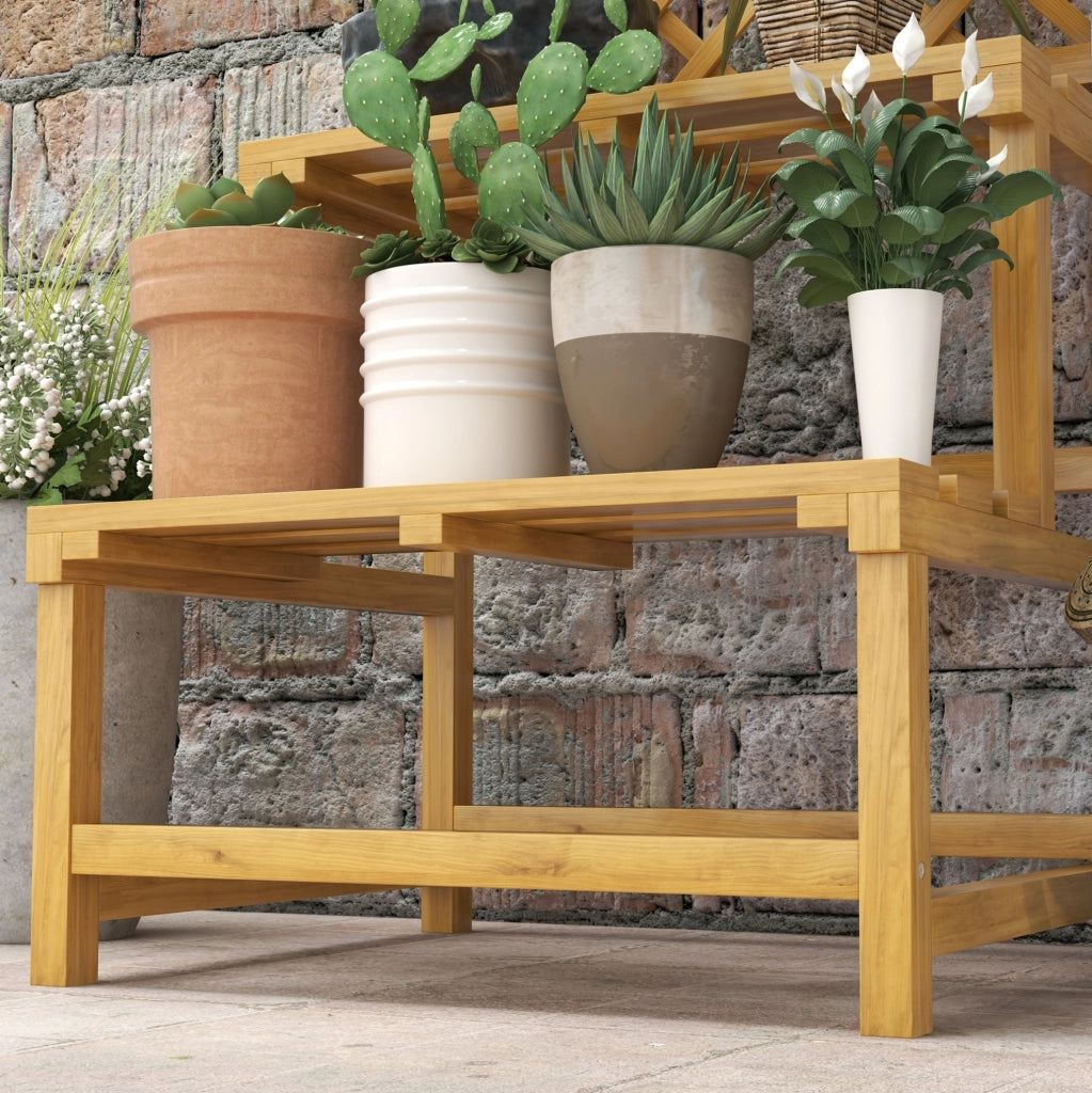 Portapiante a 2 ripiani in legno con griglia giallo 60x50x166 cm