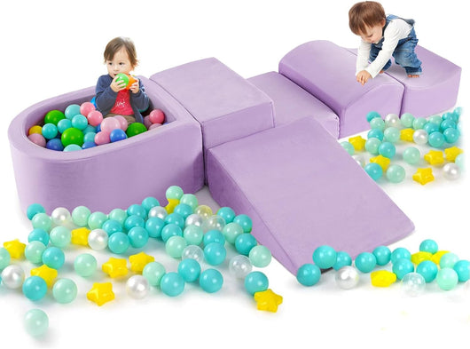 Set di 5 Pezzi Gioco in Schiuma, Blocchi con Piscina di Palline per Bambini, Coperture Lavabili con Cerniere, Blocchi Creativi per Stanza di Giocattoli, Camera da Letto (Viola)