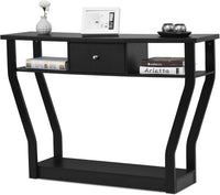 Tavolo Consolle in Legno, Consolle con Cassetto e Ripiani, Tavolo d'Ingresso Multiuso per Salotto, Corridoio e Entrata 120 x 30 x 81 cm (Nero)