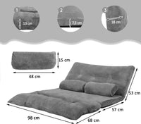 Divano da Terra, Divano Letto Multifunzionale Regolabile in 6 Posizioni con 2 Cuscini, con Fodera in Camoscio per Camera da Letto Salone Balcone (Grigio 156x173x24 cm)
