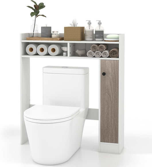 Mobiletto da Bagno Sopra WC, Organizzatore da Bagno con Ripiani Regolabili Anta Singola e Ripiani Aperti, Ideale per Bagno Lavanderia, 88x18x100 cm (Bianco)