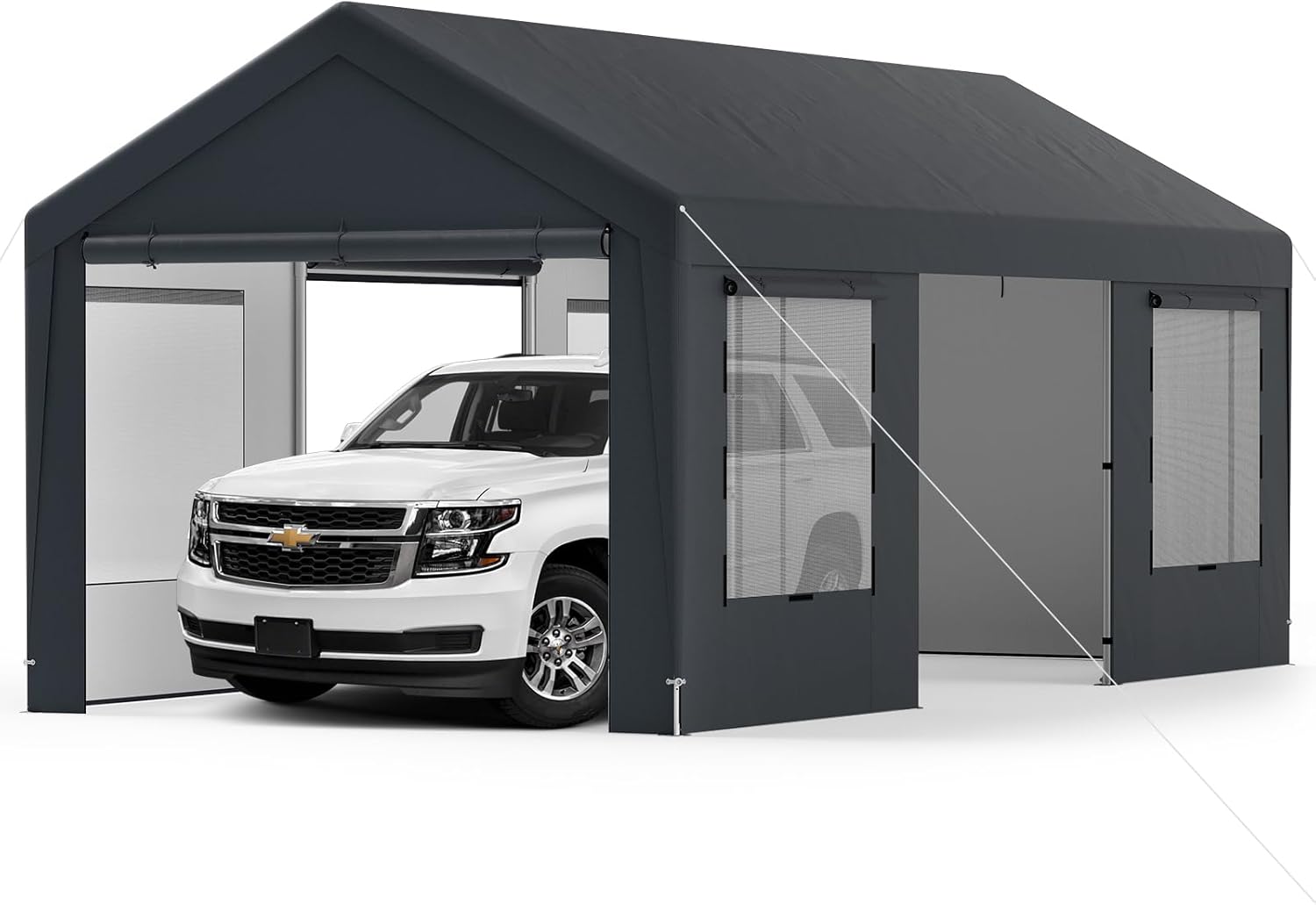 Tenda Garage per Auto Impermeabile, Cappanone Posto Auto con 4 Porte e 4 Finestre a Rete Arrotolabile, Tendone Multiuso a Pareti Laterali Rimovibile per Feste ed Eventi, 595 x 300 x 280 cm