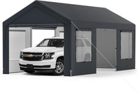 Tenda Garage per Auto Impermeabile, Cappanone Posto Auto con 4 Porte e 4 Finestre a Rete Arrotolabile, Tendone Multiuso a Pareti Laterali Rimovibile per Feste ed Eventi, 595 x 300 x 280 cm