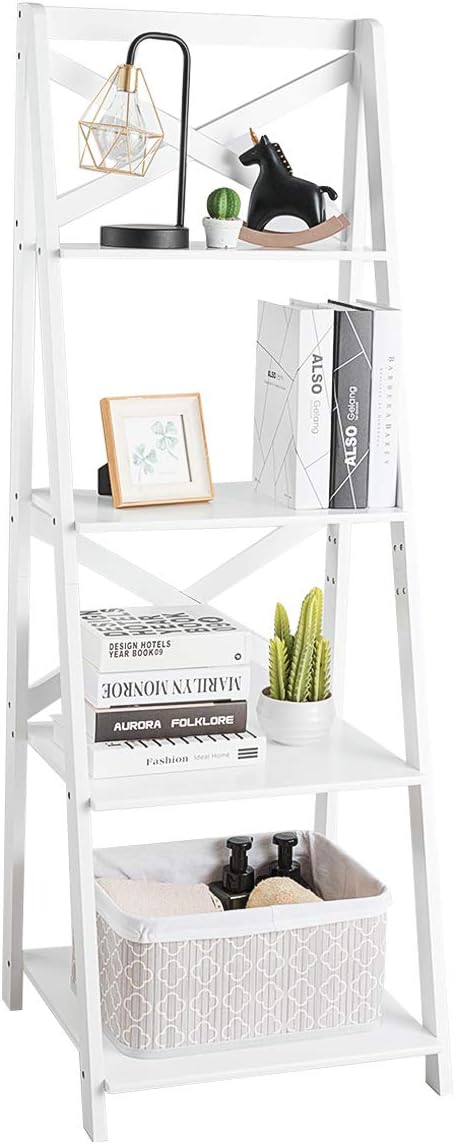Scaffale a Scala a 4 Ripiani,Libreria Mobile Autoportante Organizzatore per Cucina, Ufficio, Studio, Soggiorno, Balcone, 50x46x143 cm, 2 Colori (1, bianco)
