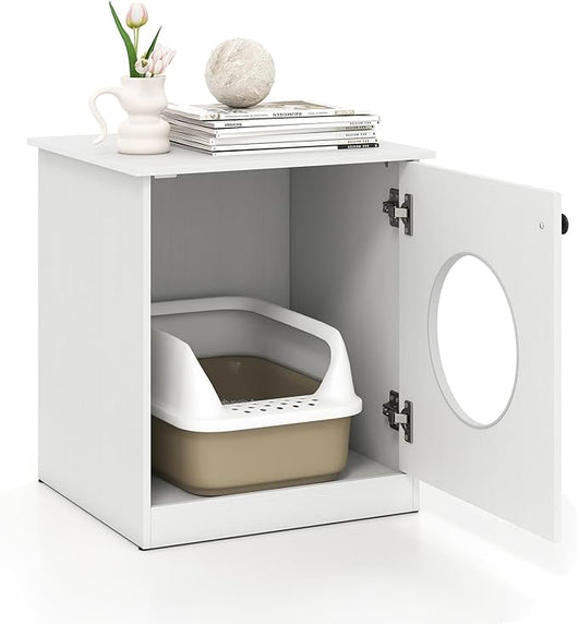 Lettiera per Gatti 51 x 47 x 57 cm, Toilette Nascosta per Gatti con Anta, Armadietto per Soggiorno e Camera da Letto, Bianco