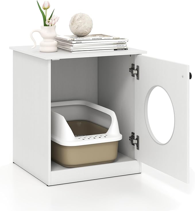 Lettiera per Gatti 51 x 47 x 57 cm, Toilette Nascosta per Gatti con Anta, Armadietto per Soggiorno e Camera da Letto, Bianco