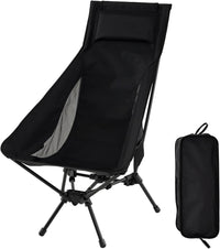 Sedia da Campeggio Portatile, Sedia Ergonomica Pieghevole da Zaino con Schienale Alto, Braccioli, Cusino e Borsa da Trasporto, Poltrona da Esterno per Spiaggia e Picnic, Portata 150 kg