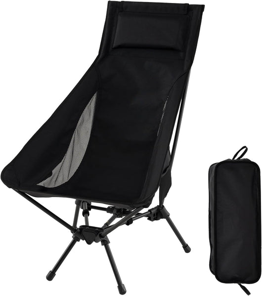 Sedia da Campeggio Portatile, Sedia Ergonomica Pieghevole da Zaino con Schienale Alto, Braccioli, Cusino e Borsa da Trasporto, Poltrona da Esterno per Spiaggia e Picnic, Portata 150 kg