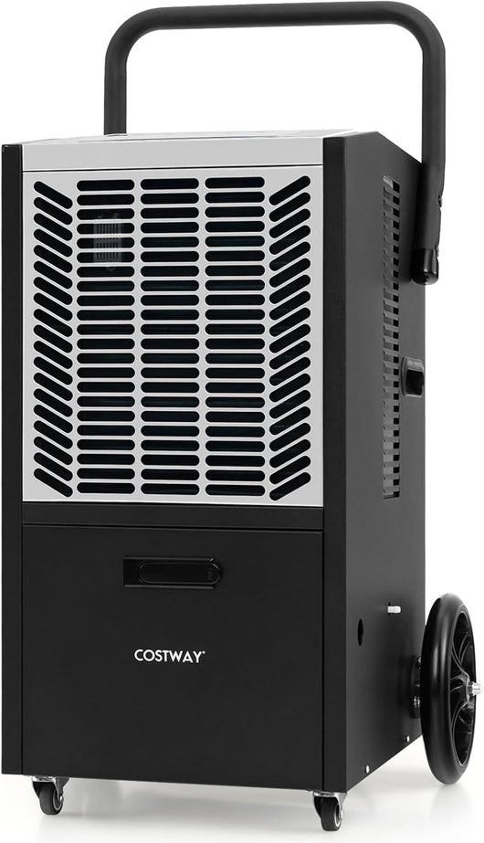 66 L Deumidificatore Commerciale, Deumidificatore con Pompa e Tubo di Drenaggio, Deumidificatore Industriale con Timer 24H e 4 Ruote per Cantina Magazzino (Bianco)