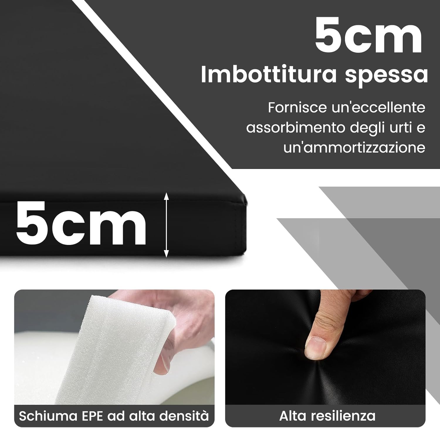 Tappetino per Ginnastica Pieghevole a 4 Pannelli con Maniglie, 300 x 117 x 5 CM, Tappetino in Ecopelle con Chiusure a Strappo per Ginnastica, Yoga, Stretching & Capriole