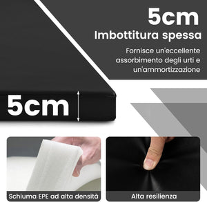 Tappetino per Ginnastica Pieghevole a 4 Pannelli con Maniglie, 300 x 117 x 5 CM, Tappetino in Ecopelle con Chiusure a Strappo per Ginnastica, Yoga, Stretching & Capriole